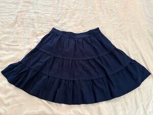 Navy Linen Tiered Ruffle Cottagecore Coastal Flouncy Skirt Soft Surroundings M